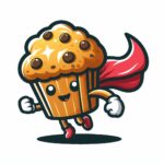 Un muffin con capa de superhéroe volando